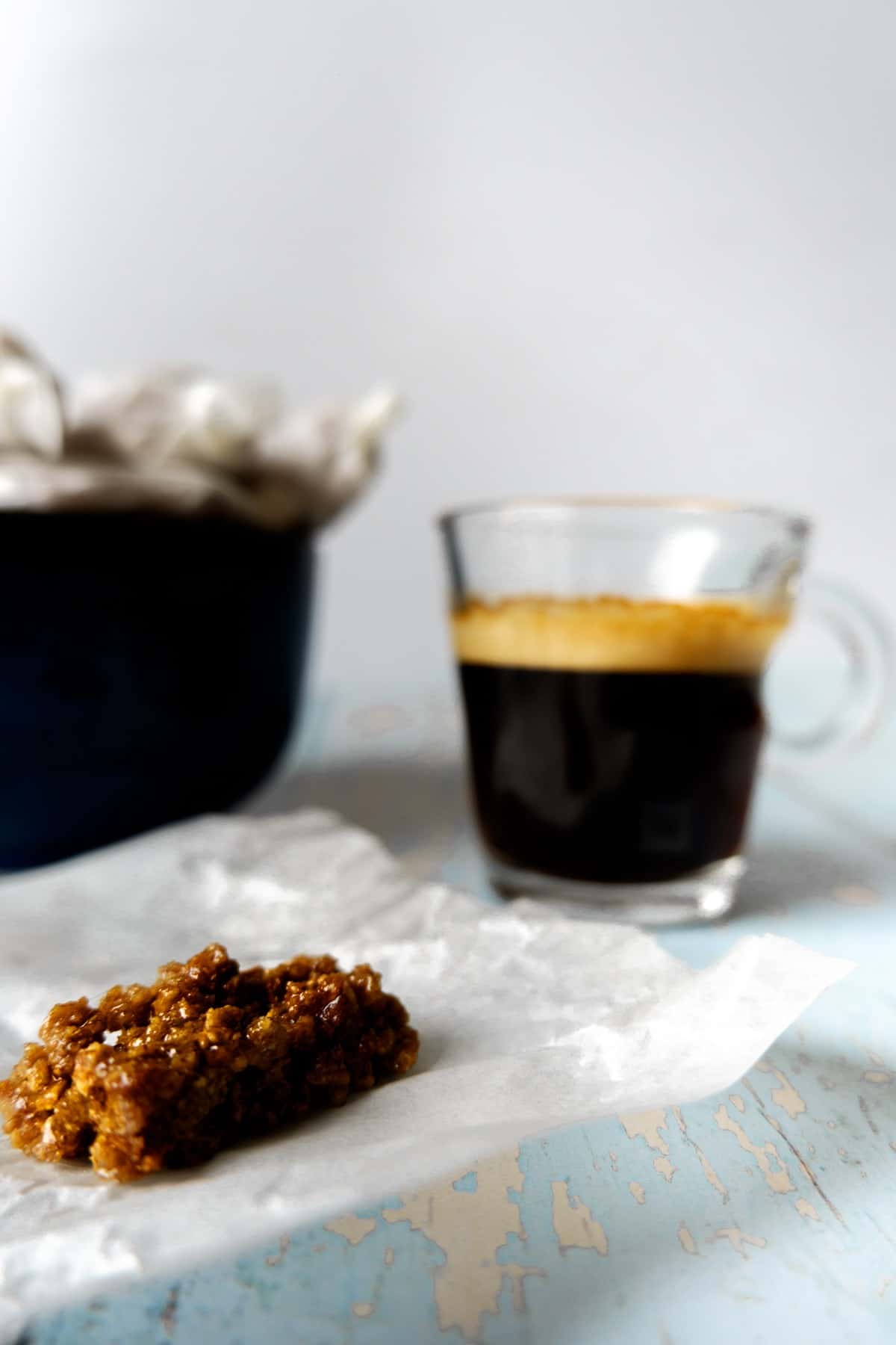 Single grape nuts pasteli with espresso